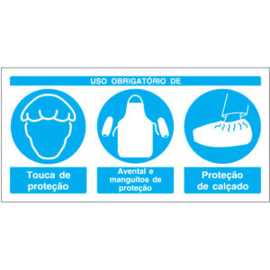 SINAL COMPOSTO DE OBRIGAÇÃO - USO DE TOUCA, AVENTAL E MANGUITOS DE PROTEÇÃO E PROTEÇÃO DE CALÇADO (B723) - Compostos - Sinalização