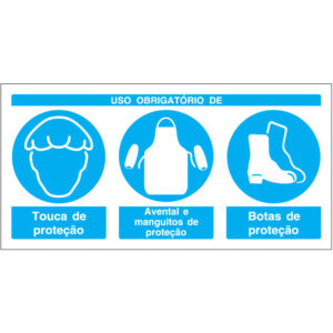 SINAL COMPOSTO DE OBRIGAÇÃO - USO DE TOUCA, AVENTAL E MANGUITOS E BOTAS DE PROTEÇÃO (B734) - Compostos - Sinalização