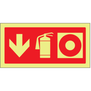 SINAL DE CONTRA INCÊNDIO - EXTINTOR E BOTÃO DE ALARME EM BAIXO (C204) - Contra Incêndio - Sinalização