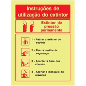 SINAL DE CONTRA INCÊNDIO - INTRUÇÕES DE UTILIZAÇÃO DE EXTINTOR / EXTINTOR DE PRESSÃO PERMANENTE (C854) - Contra Incêndio - Sinalização