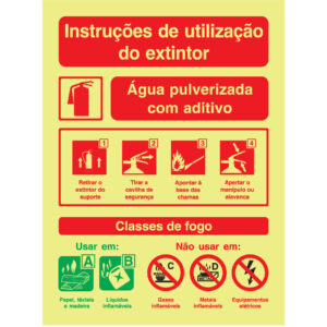 SINAL DE CONTRA INCÊNDIO - INTRUÇÕES DE UTILIZAÇÃO DE EXTINTOR ÁGUA PULVERIZADA COM ADITIVO (C859) - Contra Incêndio - Sinalização