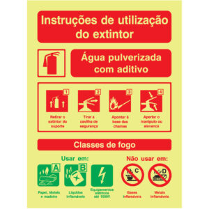 SINAL DE CONTRA INCÊNDIO - INTRUÇÕES DE UTILIZAÇÃO DE EXTINTOR ÁGUA PULVERIZADA COM ADITIVO (C865) - Contra Incêndio - Sinalização