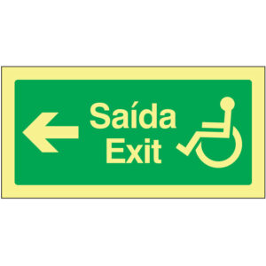 SINAL DE EMERGÊNCIA - VIA DE SAÍDA / EXIT A PARA A ESQUERDA PARA PESSOAS COM DEFICIÊNCIA OU MOBILIDADE REDUZIDA (E160) - Emergência - Sinalização