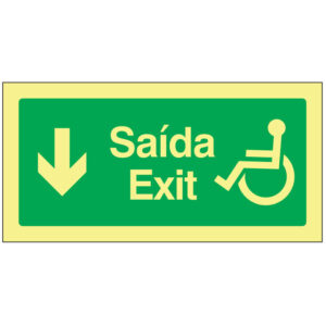 SINAL DE EMERGÊNCIA - VIA DE SAÍDA / EXIT A PARA A BAIXO PARA PESSOAS COM DEFICIÊNCIA OU MOBILIDADE REDUZIDA (E161) - Emergência - Sinalização