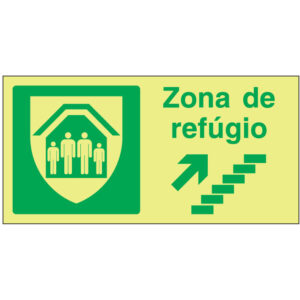 SINAL DE EMERGÊNCIA - ZONA DE REFÍGIO COM ESCADA PARA CIMA À DIREITA (E224) - Emergência - Sinalização