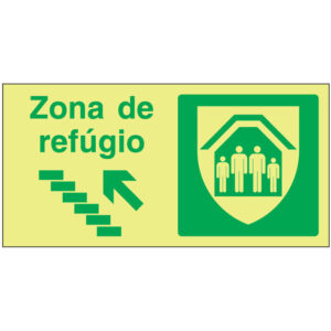 SINAL DE EMERGÊNCIA - ZONA DE REFÍGIO COM ESCADA PARA CIMA À ESQUERDA (E225) - Emergência - Sinalização