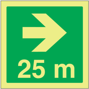 SINAL DE EMERGÊNCIA - VIA DE EVACUAÇÃO À DIREITA A 25 M (E467) - Emergência - Sinalização