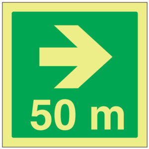 SINAL DE EMERGÊNCIA - VIA DE EVACUAÇÃO À DIREITA A 50 M (E470) - Emergência - Sinalização