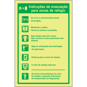 SINAL DE EMERGÊNCIA - INSTRUÇÕES DE EVACUAÇÃO PARA A ZONA DE REFÚGIO (E620) - Emergência - Sinalização