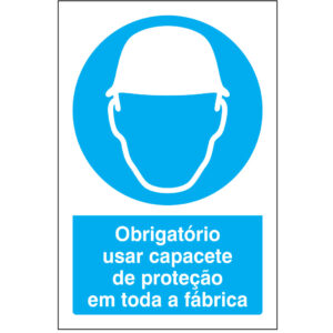 SINAL DE OBRIGAÇÃO - USO DE CAPACETE DE PROTEÇÃO EM TODA A FÁBRICA (O501) - Obrigação - Sinalização