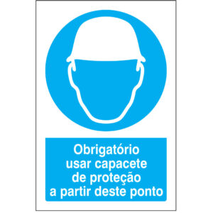 SINAL DE OBRIGAÇÃO - USO DE CAPACETE DE PROTEÇÃO A PARTIR DESTE PONTO (O503) - Obrigação - Sinalização