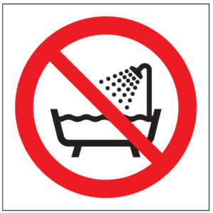 SINAL DE PROIBIÇÃO - UTILIZAR ESTE DISPOSITIVO NUMA BANHEIRA , CHUVEIRO OU RESERVATÓRIO CHEIO DE ÁGUA (P425) - Proibição - Sinalização