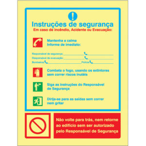 SINAL DE CONTRA INCÊNDIO - INSTRUÇÕES DE SEGURANÇA / INCÊNDIO, ACIDENTE OU EVACUAÇÃO (S102) - Contra Incêndio - Sinalização