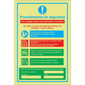 SINAL DE CONTRA INCÊNDIO - PROCEDIMENTOS DE SEGURANÇA / RETIDO NO ELEVADOR (S109) - Contra Incêndio - Sinalização