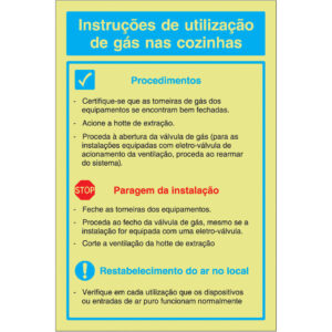 SINAL DE CONTRA INCÊNDIO - INSTRUÇÕES DE UTILIZAÇÃO DE GÁS NAS COZINHAS (S114) - Contra Incêndio - Sinalização