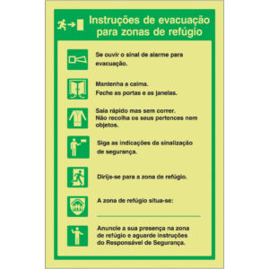SINAL DE CONTRA INCÊNDIO - INSTRUÇÕES DE EVECUAÇÃO PARA ZONAS DE REFÚGIOS (S117) - Contra Incêndio - Sinalização