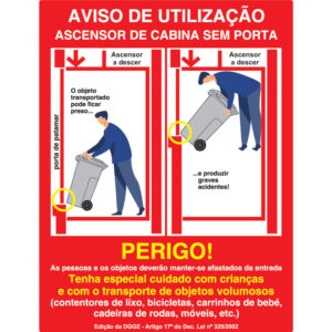 SINAL DE CONTRA INCÊNDIO -AVISO DE UTILIZAÇÃO DE ASCENCOR DE CABINA SEM PORTA (S122) - Contra Incêndio - Sinalização